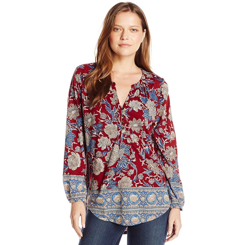 NWT Lucky Brand Burgundy Floral Blouse Top